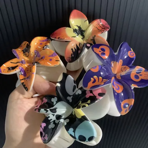 Molla per Capelli a Forma di Fiore per Halloween Donna Plastica ABS Stampa UV Fantasma Zucca Teschio Design Cartoon Accessorio Capelli