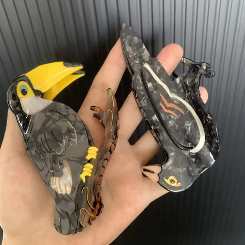 Creative Acetate Bird Hair Claw Clip Large Woodpecker Toucan Crow Shape Marble Pattern Hair Styling Accessory For Women