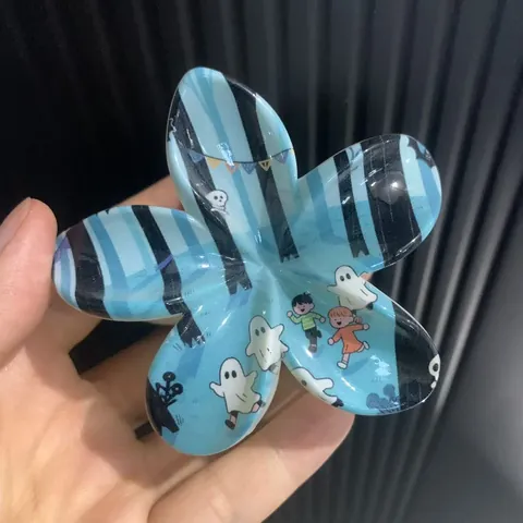 Molla per Capelli a Forma di Fiore per Halloween Donna Plastica ABS Stampa UV Fantasma Zucca Teschio Design Cartoon Accessorio Capelli