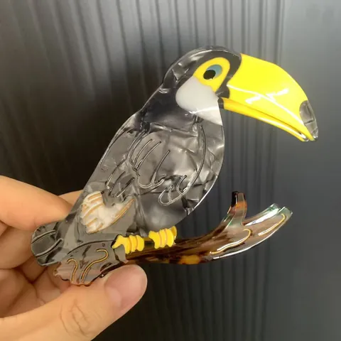 Creative Acetate Bird Hair Claw Clip Large Woodpecker Toucan Crow Shape Marble Pattern Hair Styling Accessory For Women