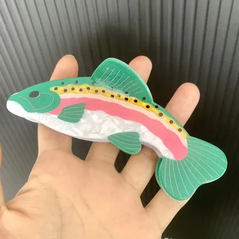 Creative Trout Fish Shape Acetate Hair Claw Clip Colorful Spotted Animal Shark Hair Clip For Women Daily Styling Accessories