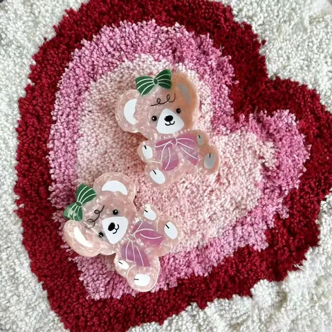 Simpatica Molla per Capelli in Acetato a Forma di Orso con Fiocco Decorativo Texture Marmo Accessori per Donne Ragazze