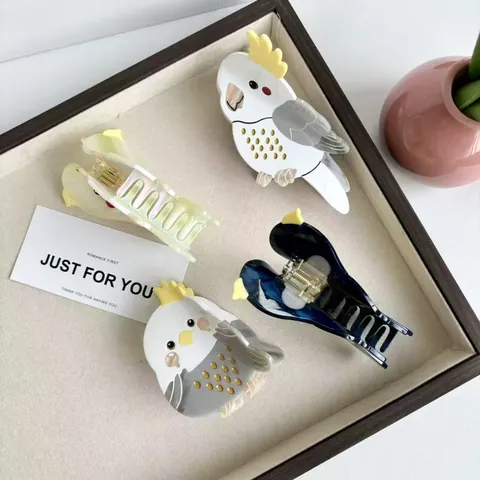 Simpatica Molla per Capelli a Forma di Uccello Ninfetto in Acetato Design Animale Pappagallo per Donna Accessori Capelli