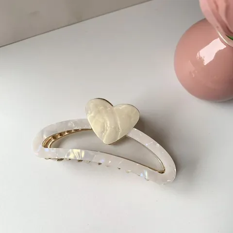 Korean Style Heart Acetate Hair Claw Clip Elegant Marble Pattern Artificial Pearl Shell Texture Shark Clip For Women Hair Accessories