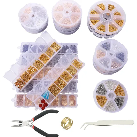 Kit de Bricolaje para Hacer Joyas de Metal Cierres de Langosta Anillos de Salto Postes de Pendientes Cadenas de Extensión Herramientas