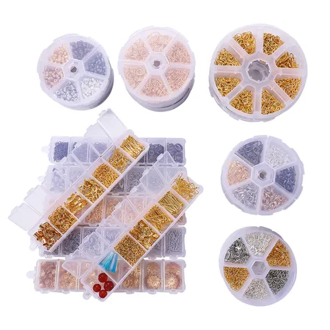 Kit de Bricolaje para Hacer Joyas de Metal Cierres de Langosta Anillos de Salto Postes de Pendientes Cadenas de Extensión Herramientas