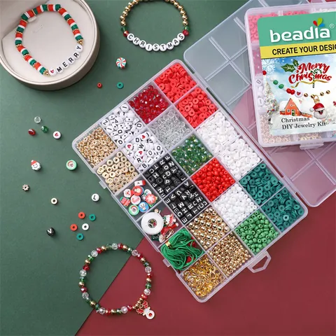 DIY Christmas Jewelry Making Kit With Alphabet Beads Polymer Clay Slices Alloy Charms Elastic Thread For Festive Hand Beaded Earring Bracelet Necklace Craft Set
