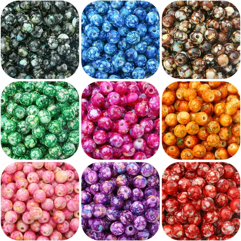 Perles Rondes en Acrylique Avec Texture de Marbre pour Création de Bijoux DIY Bracelets Colliers 8mm 10mm 12mm Perles en Vrac Colorées