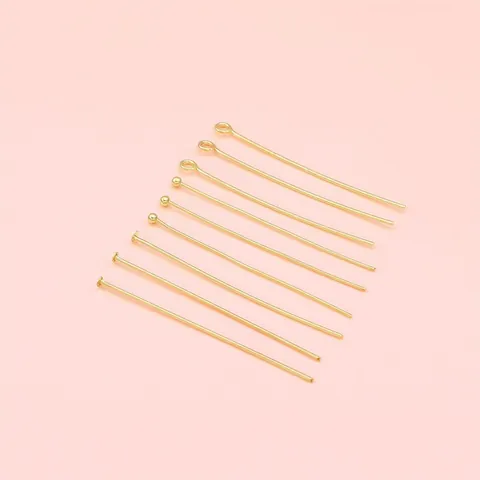 Chiodini in Rame Placcati Oro 14K Testa Tonda Testa Piatta Testa a Occhiello per Fai da Te Creazione Gioielli