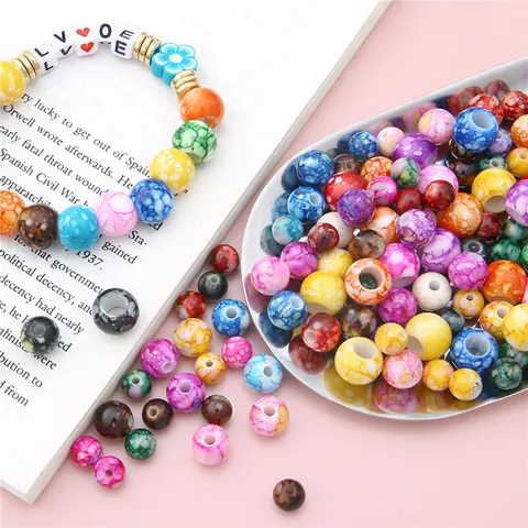 Round Acrylic Beads Colorful Marble Pattern Loose Beads For DIY Bracelet Necklace Jewelry Making Findings Accessories