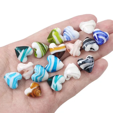 Handgefertigte Lampwork Herzförmige Perlen Bunte Gestreifte Glasperlen Für DIY Schmuckherstellung Armband Halskette Zubehör