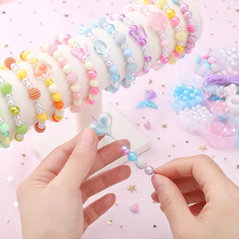 DIY Jewelry Making Kit For Kids Acrylic Beads Set Flower Butterfly Heart Shape Beads With Elastic String For Bracelets Necklaces Girls Craft Gift
