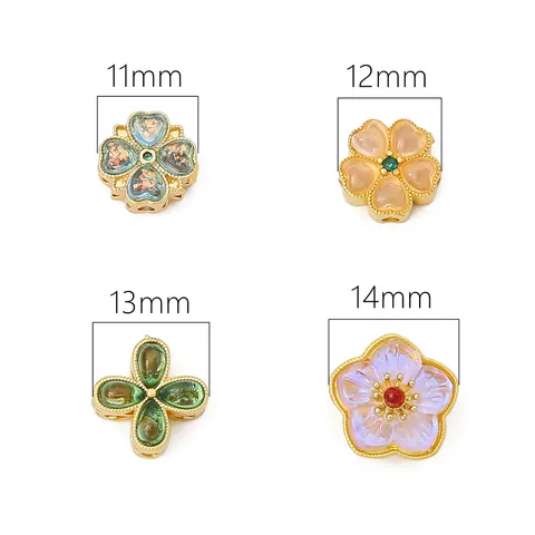 Copper Plated Gold Flower Spacer Beads DIY Cherry Blossom Plum Blossom Clover Glass Beads Rhinestone For Jewelry Making Accessories