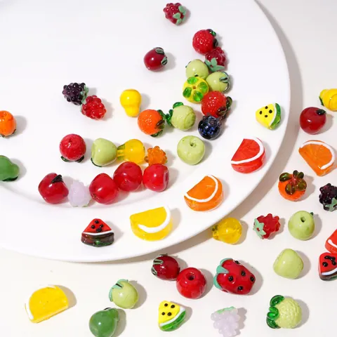 Handmade Fruit Shape Lampwork Glass Loose Beads Strawberry Apple Lemon Grapes Watermelon Beads For DIY Jewelry Making