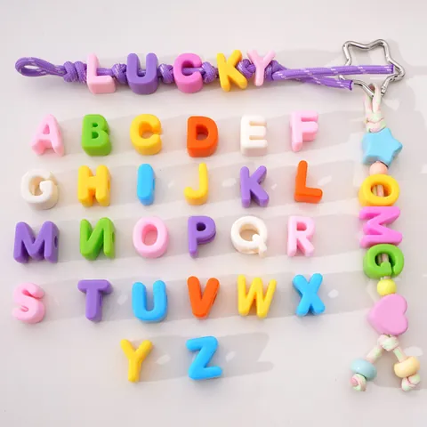 DIY Large Hole Acrylic Alphabet Beads For Jewelry Making Handcraft Phone Chain Bag Charm Accessory Macaron 3D Letter Beads