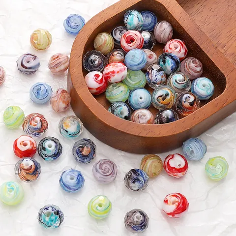 Facettierte Lampwork Glasperlen Flache Runde Lose Perlen Mit Wirbelmuster Für DIY Schmuckherstellung Armband Telefonkette