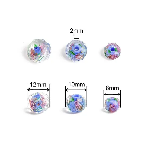 Faceted Lampwork Glass Beads With Rose Flower Pattern And Gold Foil Round Loose Spacer Beads For DIY Jewelry Making Necklaces Bracelets Accessory