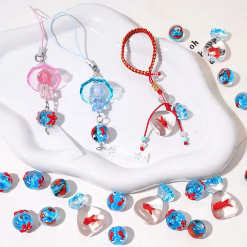 Χειροποίητες Χάντρες από Γυαλί Lampwork Θαλάσσια Ζώα Αστερίας Φάλαινα Χρυσόψαρο Σχέδιο Φυσαλίδας για DIY Κοσμήματα