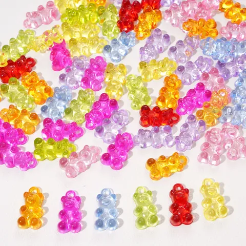 Acrylic Bear Pendants Colorful Transparent Resin Charms For DIY Jewelry Making Bracelet Necklace Phone Chain Accessories