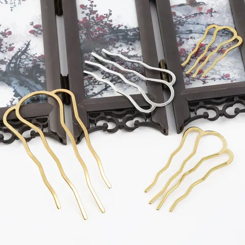 Vintage Iron 4 Teeth Wave Hair Fork Gold Silver Electroplated Wedding Hair Comb Bridal DIY Hair Styling Fixing Accessories