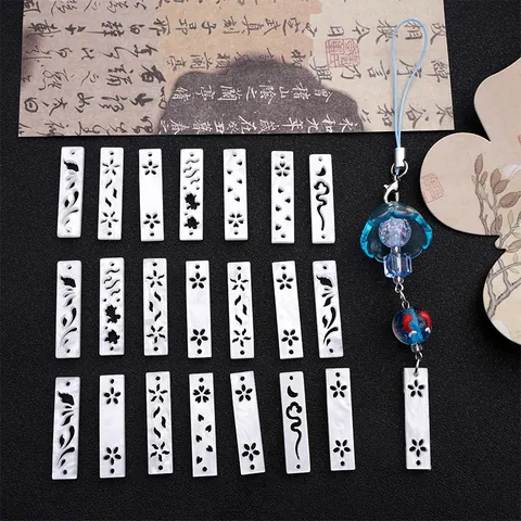 Vintage Hollow Cellulose Acetate Long Pendant Artificial Pearl White Flower Goldfish Lucky Cloud Pattern DIY Jewelry Making Finding Charms