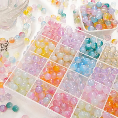 Colorful Aurora Glass Beads 10mm Round Loose Crackle Beads For DIY Jewelry Making Bracelet Necklace Handmade Craft Supplies
