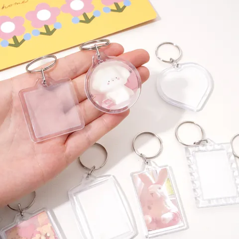 Clear Acrylic Blank Photo Frame Keychain Transparent Geometric DIY Picture Insert Keyring Pendant For Bag Decoration Gift