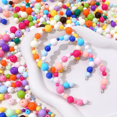 Acryl Gemischte Runde Perlen Mehrere Größen Candy Farbe Solide Runde Lose Zwischenperlen Für DIY Armband Halskette Telefonkette Schmuckherstellung