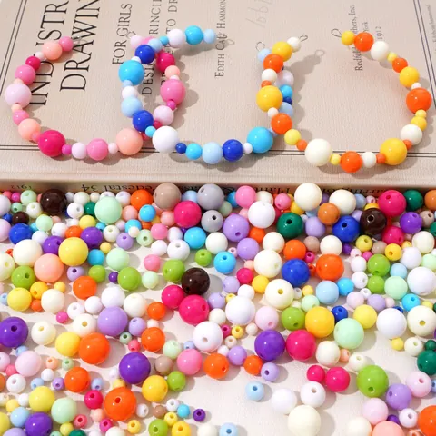 Acryl Gemischte Runde Perlen Mehrere Größen Candy Farbe Solide Runde Lose Zwischenperlen Für DIY Armband Halskette Telefonkette Schmuckherstellung