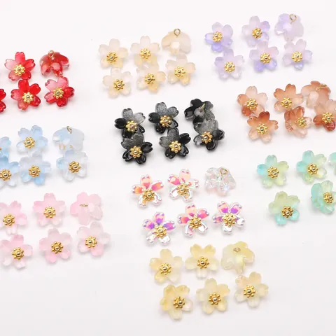 10mm Glass Cherry Blossom Pendants Sakura Flower Charms With Metal Core For DIY Jewelry Making Earring Necklace Handcrafted Material