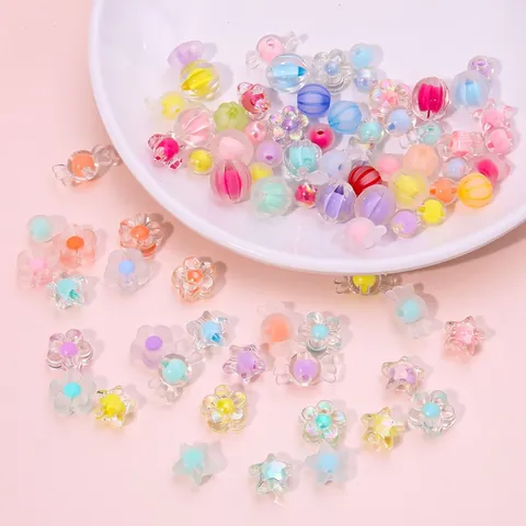 DIY Acrylic Beads For Jewelry Making Mixed Shapes Star Flower Pumpkin Candy Macaron Colors Frosted AB Colorful Beads