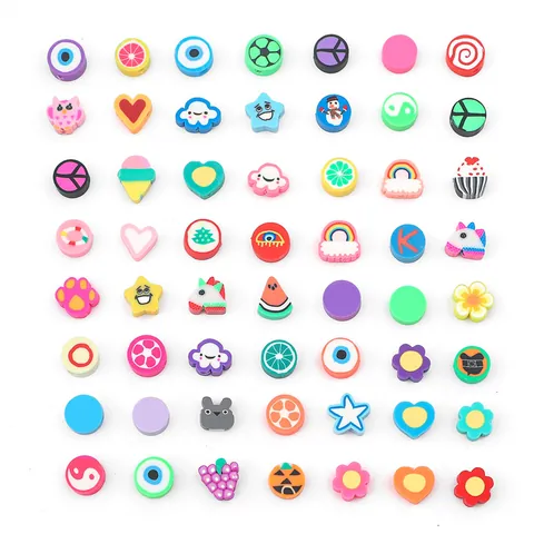Multicolor Polymer Clay Beads Smiley Face Heart Fruit Flower Animal Rainbow Cloud Handmade Beads For DIY Jewelry Making