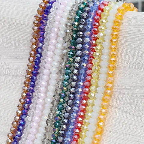 Faceted Glass Beads Rondelle Shape Rainbow Coating For DIY Jewelry Making Bracelet Necklace Craft Accessory Materials