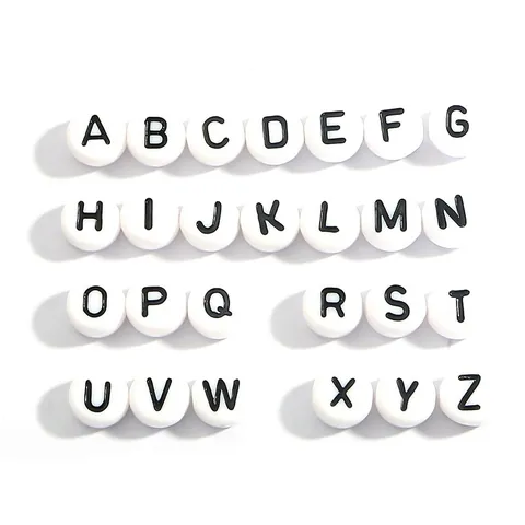 Acrylic Alphabet Beads Flat Round White With Black Letters For DIY Bracelet Necklace Jewelry Making Handmade Craft Beads