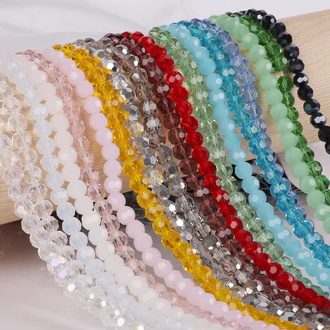 4mm Faceted Glass Beads For Jewelry Making DIY Faceted Round Crystal Glass Loose Beads For Handmade Bracelet Necklace Crafts