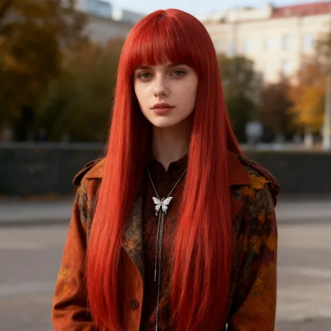 Parrucca Lunga Liscia da Donna Con Frangia Sottile Fibra Sintetica Resistente al Calore per Cosplay Quotidiano