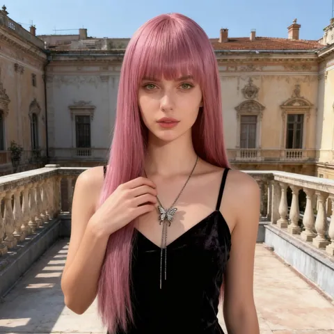 Parrucca Lunga Liscia da Donna Con Frangia Sottile Fibra Sintetica Resistente al Calore per Cosplay Quotidiano
