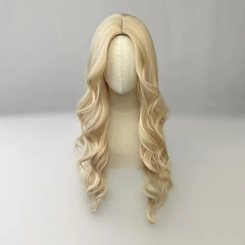 Women Long Curly Wig Center Part Large Wave Synthetic High Temperature Fiber Heat Resistant Hair Daily Natural Look