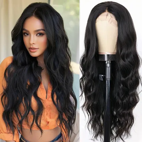 Women Middle Part Long Curly Wig Big Wave High Temperature Fiber Synthetic Hair Natural Look Heat Resistant Daily Party Hairpiece