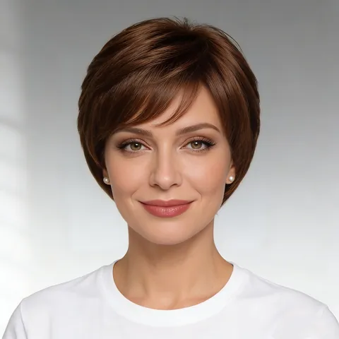 Parrucca Corta Bob Donna Con Frangia Laterale Fibra Sintetica Alta Temperatura Aspetto Naturale Acconciatura Moda Quotidiana
