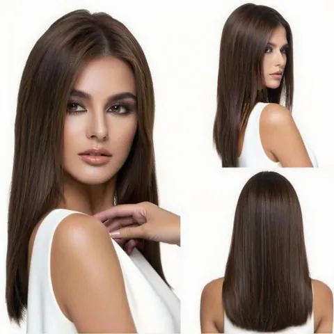 Women's Middle Part Long Straight Synthetic Wig Heat Resistant High Temperature Fiber Hairpiece For Daily Wear Fashion Natural Style