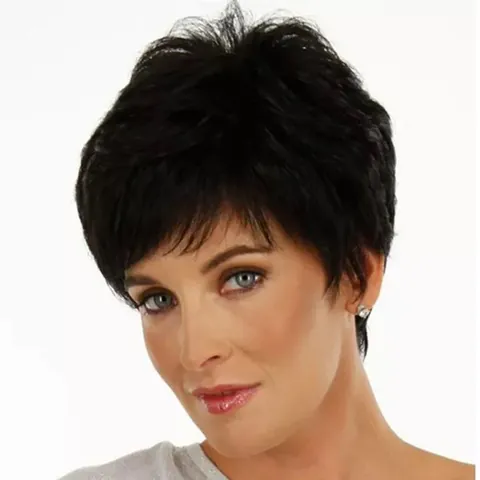 Women Short Straight Pixie Cut Wig Fluffy Natural Synthetic High Temperature Fiber Hairpiece With Breathable Adjustable Cap
