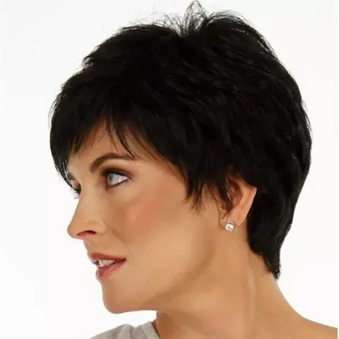 Women Short Straight Pixie Cut Wig Fluffy Natural Synthetic High Temperature Fiber Hairpiece With Breathable Adjustable Cap