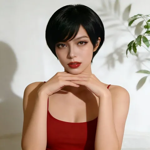 Women Fashion Short Straight Wig Heat Resistant Synthetic Fiber Pixie Cut With Side Swept Bangs Adjustable Breathable Hair Wigs Daily Party Use