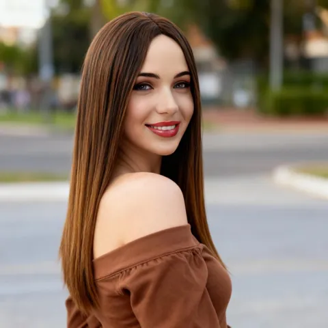 Parrucca Ombre Lunga Liscia per Donna in Fibra Sintetica ad Alta Temperatura con Riga in Mezzo Capelli Sfumati Resistenti al Calore
