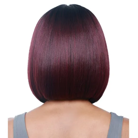 Parrucca Bob Corta da Donna Ombre Nero a Borgogna Fibra Sintetica ad Alta Temperatura Riga in Mezzo Capelli Lisci Perrucca
