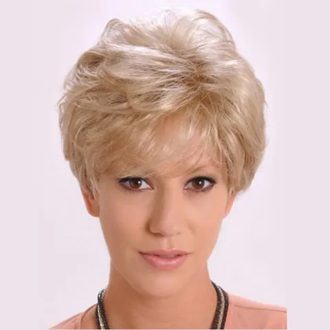 Parrucca Sintetica Corta Riccia Donna Naturale Voluminosa Taglio Scalato Pixie Cut Fibra Resistente al Calore per Festa