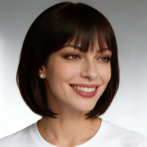 Women Short Straight Bob Wig With Air Bangs Natural High Temperature Synthetic Fiber Hairpiece For Daily Party Fashion