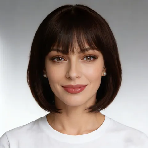 Women Short Straight Bob Wig With Air Bangs Natural High Temperature Synthetic Fiber Hairpiece For Daily Party Fashion