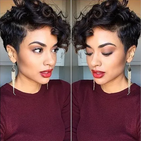 Women Short Curly Afro Wig Synthetic High Temperature Fiber Natural Black Machine Made Retro Kinky Curly Hair Wig For Daily